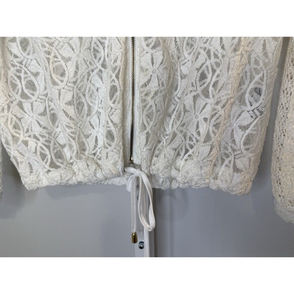 Ruby Rd. Women’s 10 White Lace Zip Jacket Sheer Long Sleeve Drawstring Hem Boho - Picture 7 of 11